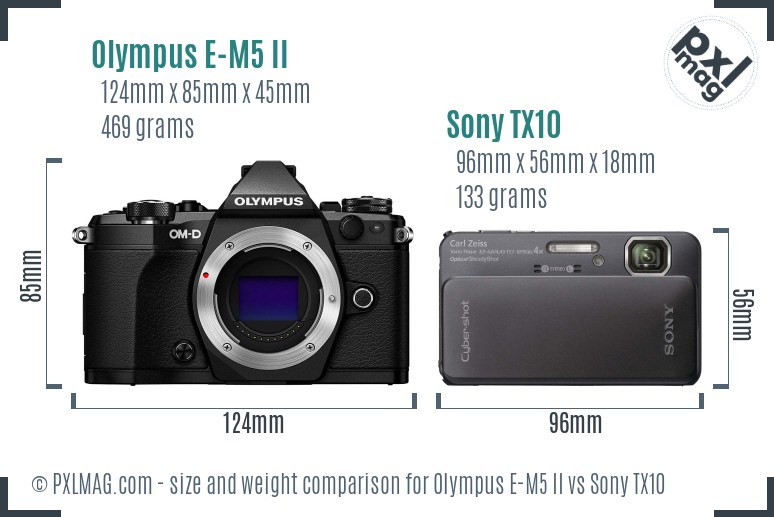 Olympus E-M5 II vs Sony TX10 size comparison