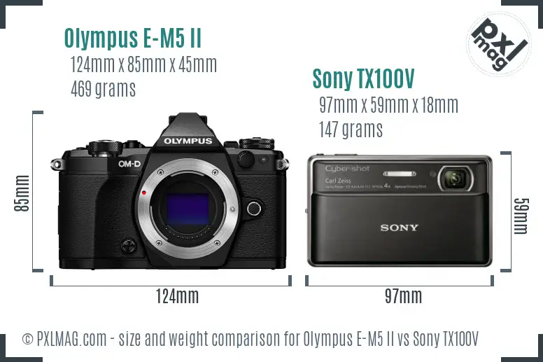 Olympus E-M5 II vs Sony TX100V size comparison