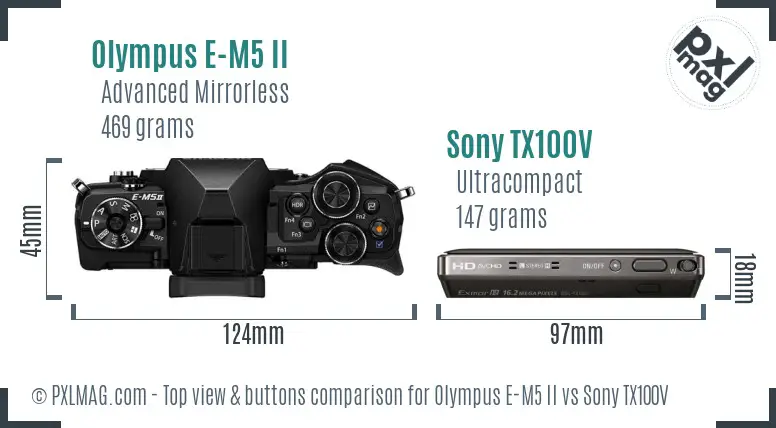 Olympus E-M5 II vs Sony TX100V top view buttons comparison