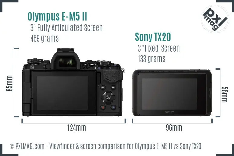 Olympus E-M5 II vs Sony TX20 Screen and Viewfinder comparison