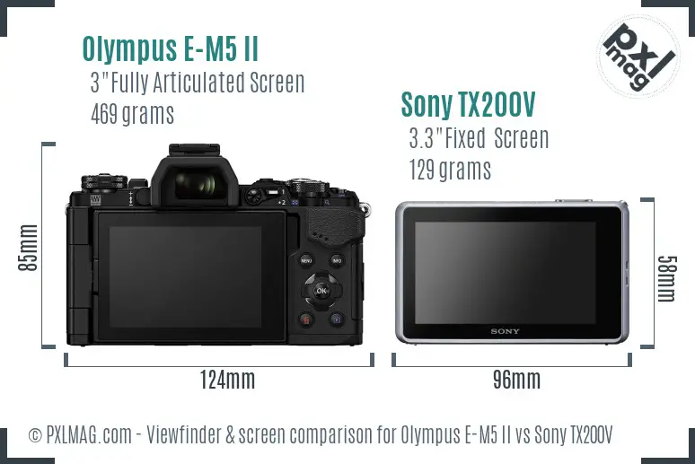 Olympus E-M5 II vs Sony TX200V Screen and Viewfinder comparison