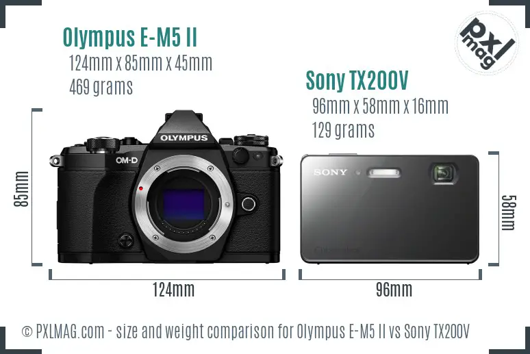 Olympus E-M5 II vs Sony TX200V size comparison