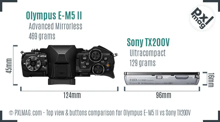 Olympus E-M5 II vs Sony TX200V top view buttons comparison