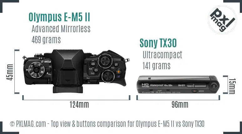 Olympus E-M5 II vs Sony TX30 top view buttons comparison