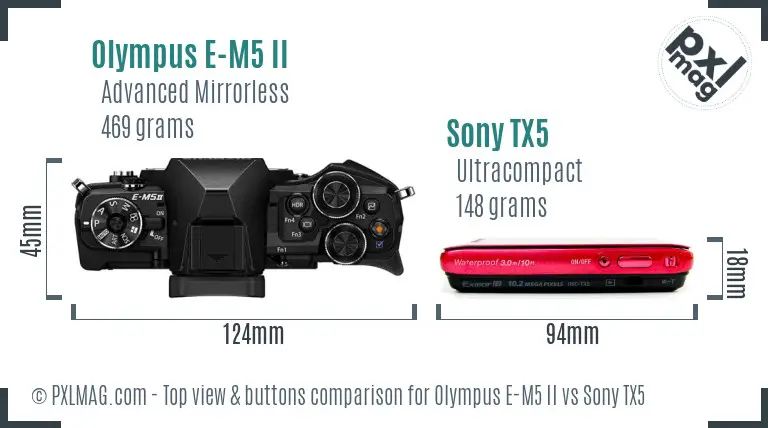 Olympus E-M5 II vs Sony TX5 top view buttons comparison