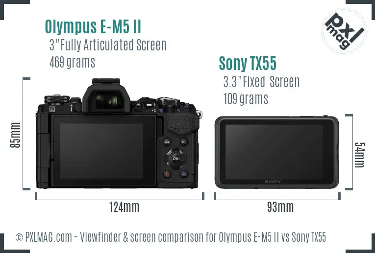 Olympus E-M5 II vs Sony TX55 Screen and Viewfinder comparison