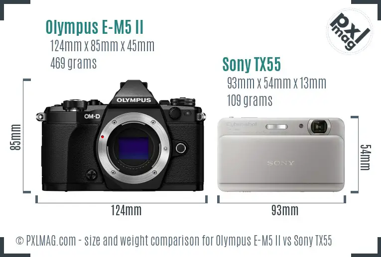 Olympus E-M5 II vs Sony TX55 size comparison