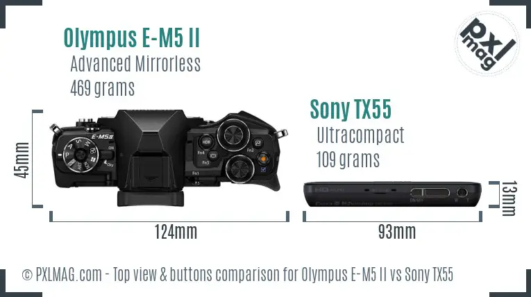 Olympus E-M5 II vs Sony TX55 top view buttons comparison