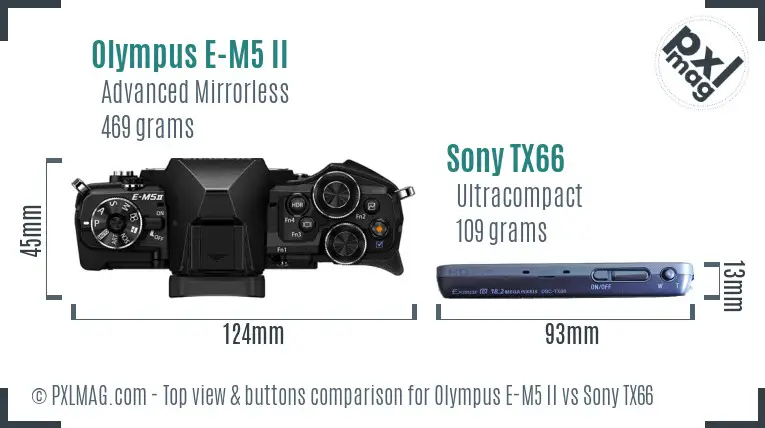 Olympus E-M5 II vs Sony TX66 top view buttons comparison