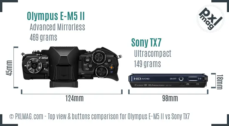 Olympus E-M5 II vs Sony TX7 top view buttons comparison