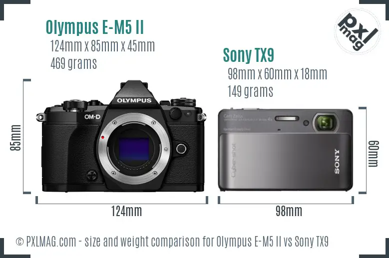 Olympus E-M5 II vs Sony TX9 size comparison Olympus E-M5 II vs Sony TX9 size comparison