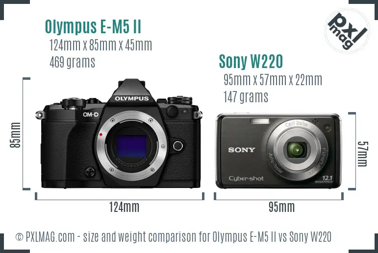 Olympus E-M5 II vs Sony W220 size comparison