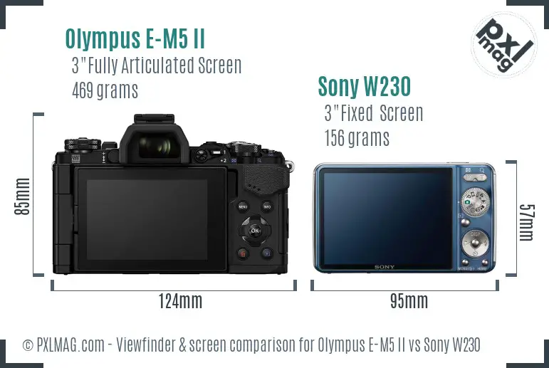 Olympus E-M5 II vs Sony W230 Screen and Viewfinder comparison