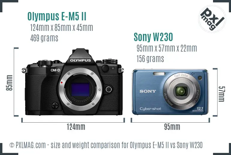 Olympus E-M5 II vs Sony W230 size comparison