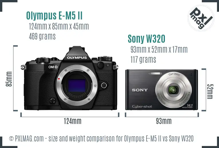 Olympus E-M5 II vs Sony W320 size comparison