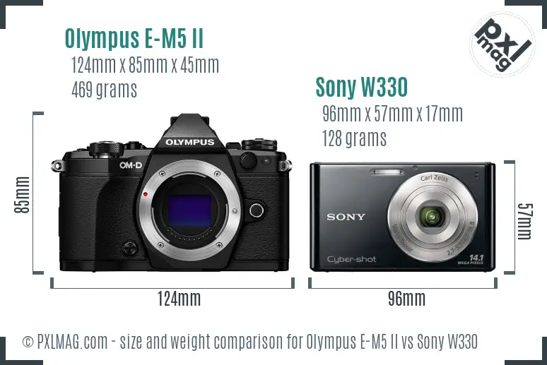 Olympus E-M5 II vs Sony W330 size comparison Olympus E-M5 II vs Sony W330 size comparison