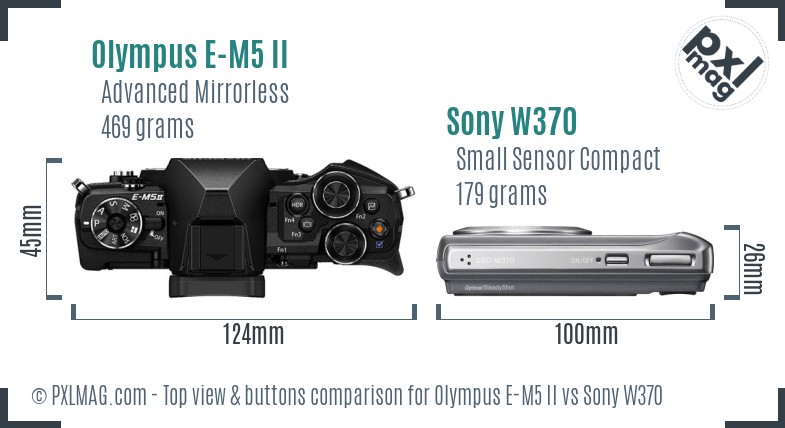 Olympus E-M5 II vs Sony W370 top view buttons comparison