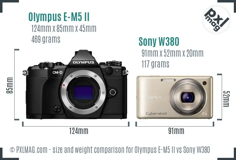 Olympus E-M5 II vs Sony W380 size comparison