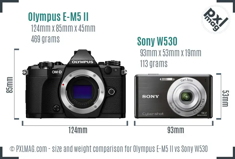 Olympus E-M5 II vs Sony W530 size comparison