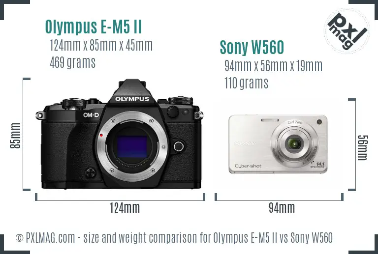 Olympus E-M5 II vs Sony W560 size comparison