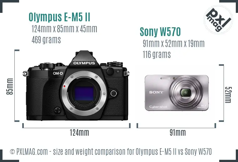 Olympus E-M5 II vs Sony W570 size comparison