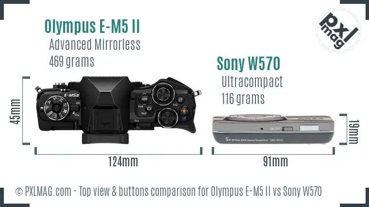 Olympus E-M5 II vs Sony W570 top view buttons comparison