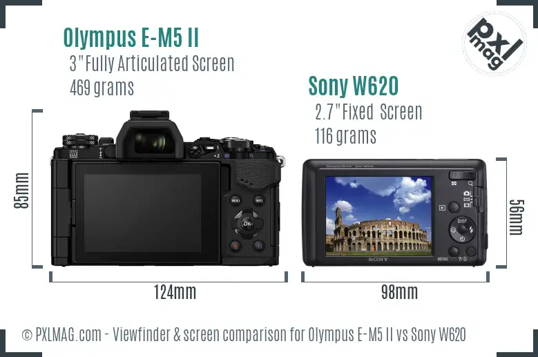 Olympus E-M5 II vs Sony W620 Screen and Viewfinder comparison