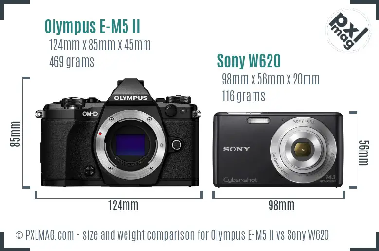 Olympus E-M5 II vs Sony W620 size comparison