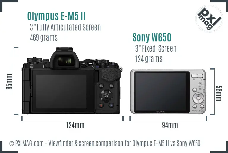 Olympus E-M5 II vs Sony W650 Screen and Viewfinder comparison