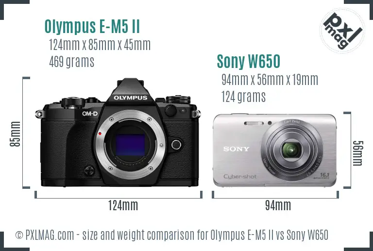 Olympus E-M5 II vs Sony W650 size comparison