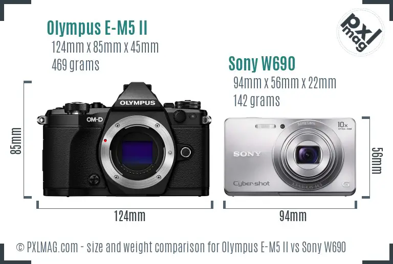Olympus E-M5 II vs Sony W690 size comparison