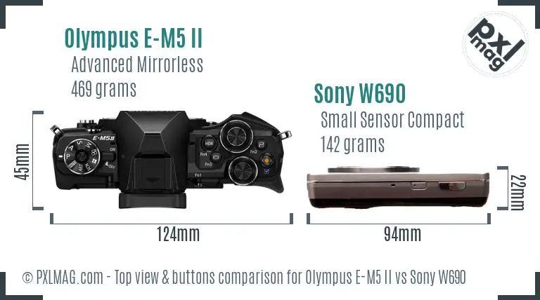 Olympus E-M5 II vs Sony W690 top view buttons comparison