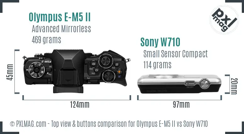 Olympus E-M5 II vs Sony W710 top view buttons comparison