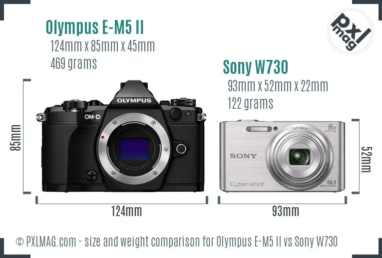 Olympus E-M5 II vs Sony W730 size comparison
