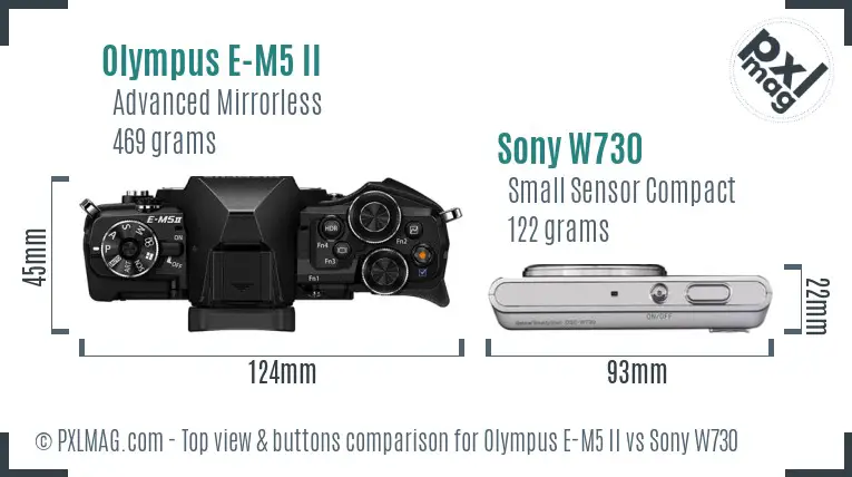 Olympus E-M5 II vs Sony W730 top view buttons comparison