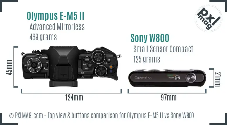 Olympus E-M5 II vs Sony W800 top view buttons comparison