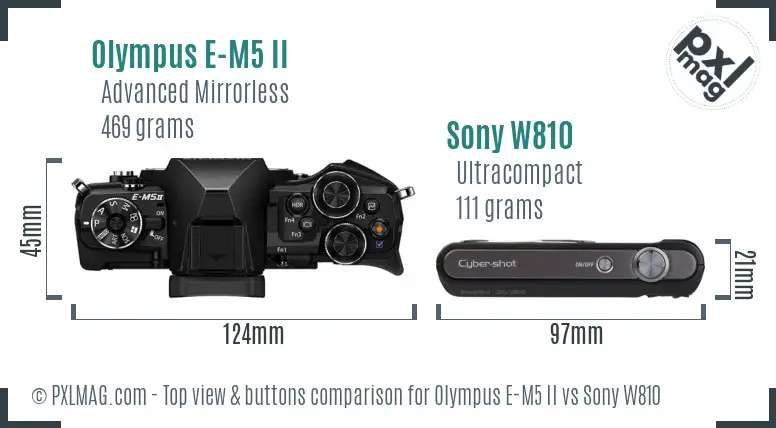 Olympus E-M5 II vs Sony W810 top view buttons comparison