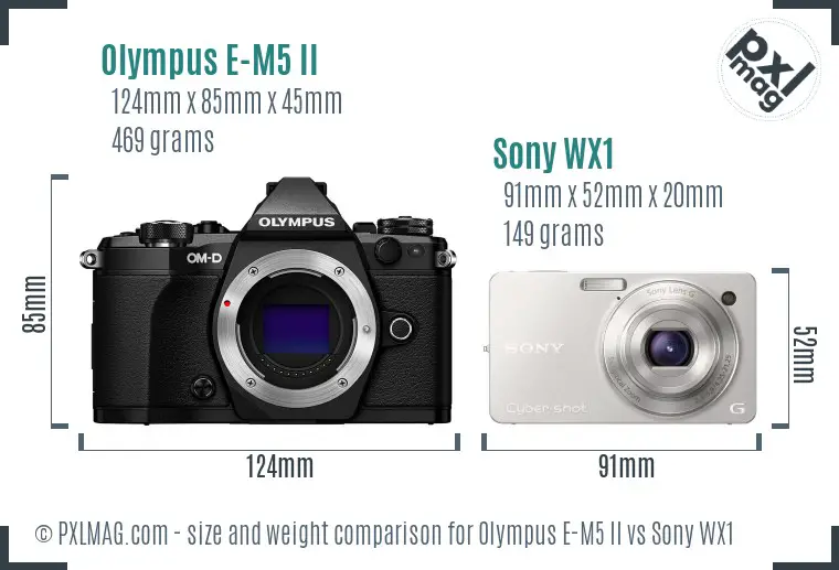 Olympus E-M5 II vs Sony WX1 size comparison Olympus E-M5 II vs Sony WX1 size comparison