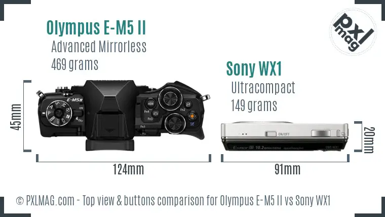 Olympus E-M5 II vs Sony WX1 top view buttons comparison