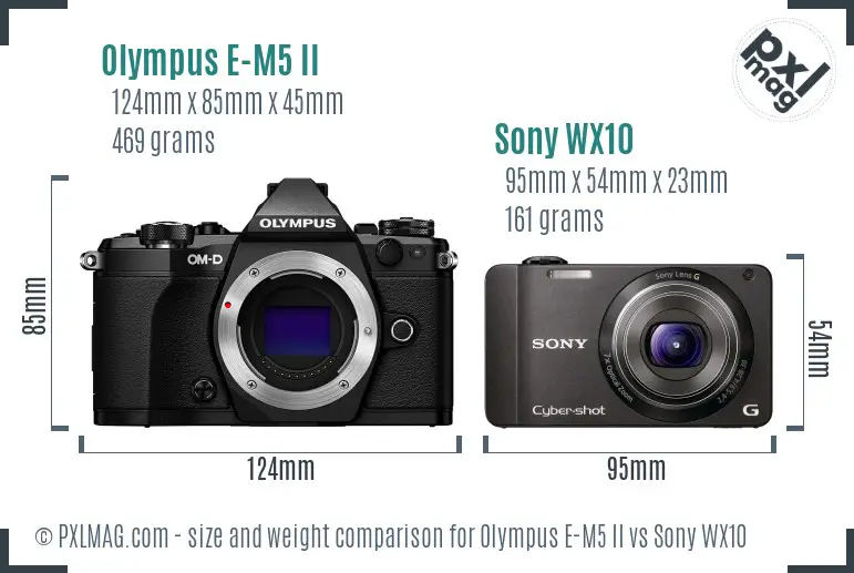Olympus E-M5 II vs Sony WX10 size comparison