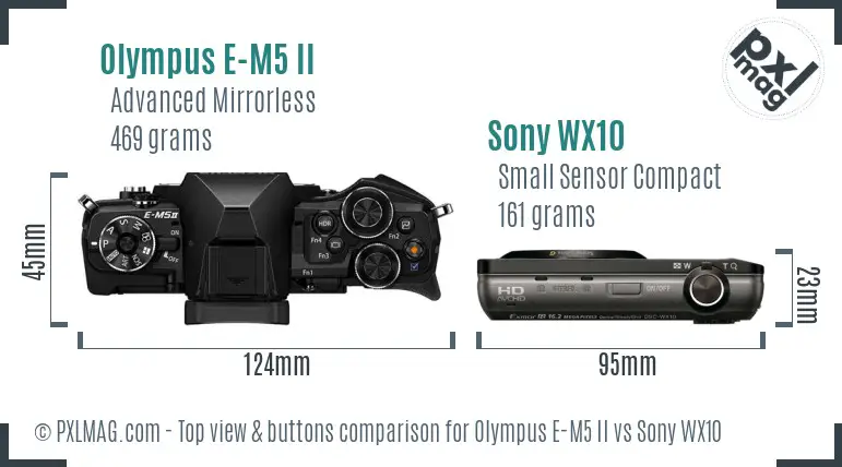 Olympus E-M5 II vs Sony WX10 top view buttons comparison