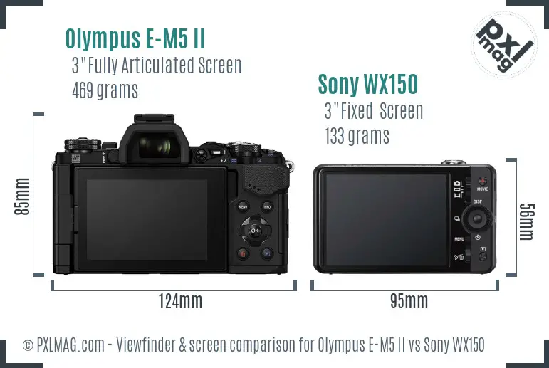 Olympus E-M5 II vs Sony WX150 Screen and Viewfinder comparison
