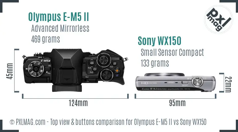 Olympus E-M5 II vs Sony WX150 top view buttons comparison