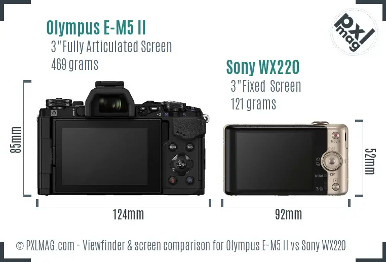 Olympus E-M5 II vs Sony WX220 Screen and Viewfinder comparison