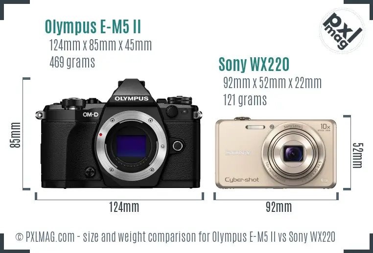 Olympus E-M5 II vs Sony WX220 size comparison