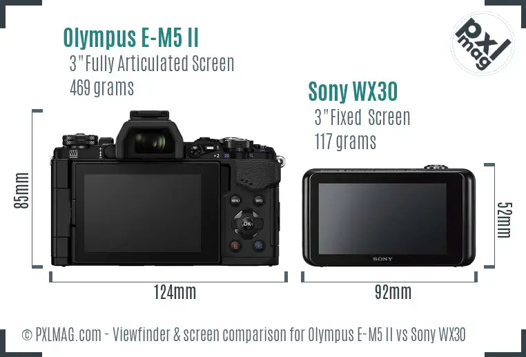 Olympus E-M5 II vs Sony WX30 Screen and Viewfinder comparison
