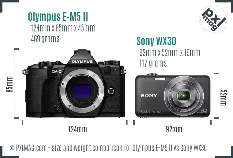 Olympus E-M5 II vs Sony WX30 size comparison