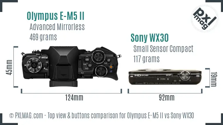 Olympus E-M5 II vs Sony WX30 top view buttons comparison