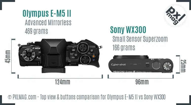 Olympus E-M5 II vs Sony WX300 top view buttons comparison