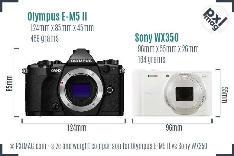 Olympus E-M5 II vs Sony WX350 size comparison